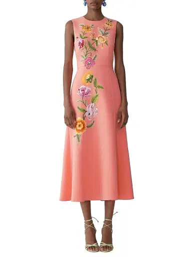Carolina Herrera Women's Embroidered Sleeveless Fit-&-Flare Midi-Dress - Sunset Multi - Size 2 | Thumbnail 3 Carolina Herrera Women's Embroidered Sleeveless Fit-&-Flare Midi-Dress - Sunset Multi - Size 2 | Thumbnail 3