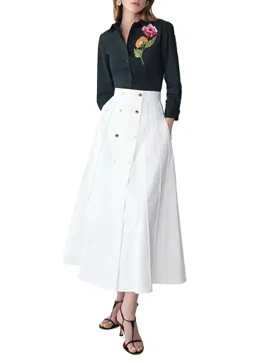 Carolina Herrera Women's Button-Detail Pleated A-Line Midi-Skirt - White | Thumbnail 2 Carolina Herrera Women's Button-Detail Pleated A-Line Midi-Skirt - White | Thumbnail 2
