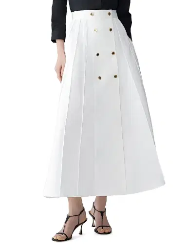Carolina Herrera Women's Button-Detail Pleated A-Line Midi-Skirt - White | Thumbnail 3 Carolina Herrera Women's Button-Detail Pleated A-Line Midi-Skirt - White | Thumbnail 3