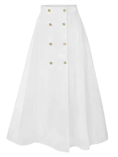 Carolina Herrera Women's Button-Detail Pleated A-Line Midi-Skirt - White | Thumbnail 1 Carolina Herrera Women's Button-Detail Pleated A-Line Midi-Skirt - White | Thumbnail 1