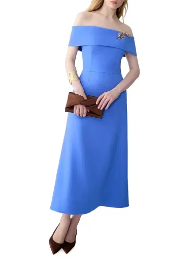 Carolina Herrera Women's Off-The-Shoulder Belted A-Line Cocktail Dress - Bluebell | Thumbnail 4 Carolina Herrera Women's Off-The-Shoulder Belted A-Line Cocktail Dress - Bluebell | Thumbnail 4