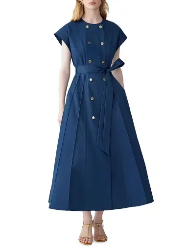 Carolina Herrera Women's Double-Breasted & Belted Stretch-Cotton A-Line Midi-Dress | Thumbnail 2 Carolina Herrera Women's Double-Breasted & Belted Stretch-Cotton A-Line Midi-Dress | Thumbnail 2
