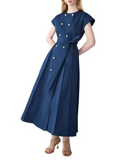 Carolina Herrera Women's Double-Breasted & Belted Stretch-Cotton A-Line Midi-Dress | Thumbnail 4 Carolina Herrera Women's Double-Breasted & Belted Stretch-Cotton A-Line Midi-Dress | Thumbnail 4
