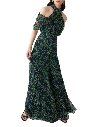 Carolina Herrera Women's Leaf-Print Draped Halterneck Off-The-Shoulder Blouse | Thumbnail 4 Carolina Herrera Women's Leaf-Print Draped Halterneck Off-The-Shoulder Blouse | Thumbnail 4