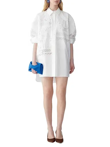 Carolina Herrera Women's Embroidered Oversized Button-Front Top | Thumbnail 2 Carolina Herrera Women's Embroidered Oversized Button-Front Top | Thumbnail 2