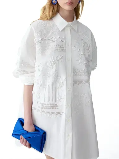 Carolina Herrera Women's Embroidered Oversized Button-Front Top | Thumbnail 4 Carolina Herrera Women's Embroidered Oversized Button-Front Top | Thumbnail 4