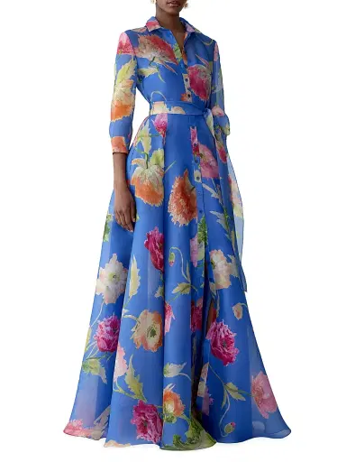 Carolina Herrera Women's Floral Silk Trench Gown - Bluebell Multi | Thumbnail 2 Carolina Herrera Women's Floral Silk Trench Gown - Bluebell Multi | Thumbnail 2