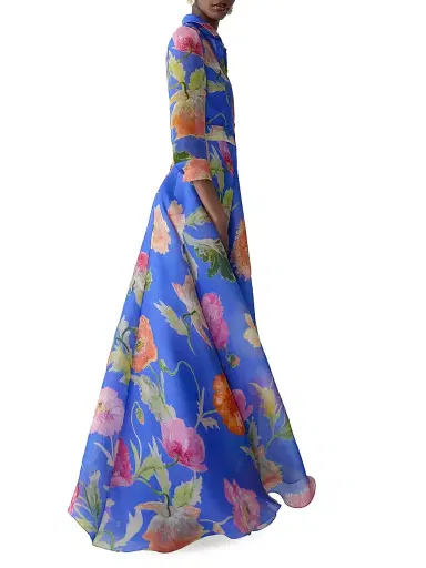 Carolina Herrera Women's Floral Silk Trench Gown - Bluebell Multi | Thumbnail 3 Carolina Herrera Women's Floral Silk Trench Gown - Bluebell Multi | Thumbnail 3