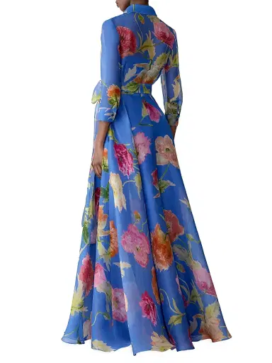 Carolina Herrera Women's Floral Silk Trench Gown - Bluebell Multi | Thumbnail 4 Carolina Herrera Women's Floral Silk Trench Gown - Bluebell Multi | Thumbnail 4