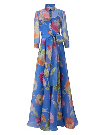 Carolina Herrera Women's Floral Silk Trench Gown - Bluebell Multi | Thumbnail 1 Carolina Herrera Women's Floral Silk Trench Gown - Bluebell Multi | Thumbnail 1