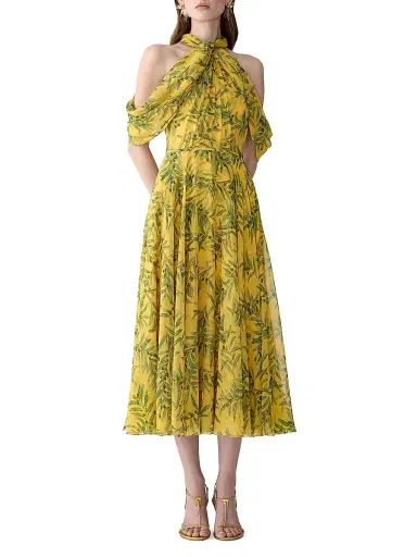 Carolina Herrera Women's Draped Printed Silk Cold-Shoulder Cocktail Dress - Daffodil Multi | Thumbnail 2 Carolina Herrera Women's Draped Printed Silk Cold-Shoulder Cocktail Dress - Daffodil Multi | Thumbnail 2