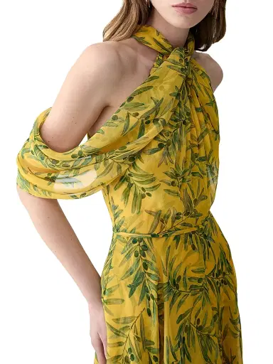 Carolina Herrera Women's Draped Printed Silk Cold-Shoulder Cocktail Dress - Daffodil Multi | Thumbnail 4 Carolina Herrera Women's Draped Printed Silk Cold-Shoulder Cocktail Dress - Daffodil Multi | Thumbnail 4