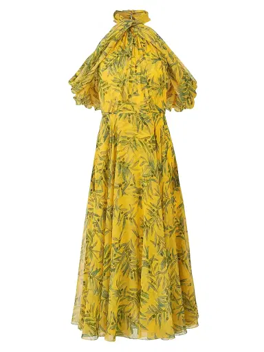 Carolina Herrera Women's Draped Printed Silk Cold-Shoulder Cocktail Dress - Daffodil Multi | Thumbnail 1 Carolina Herrera Women's Draped Printed Silk Cold-Shoulder Cocktail Dress - Daffodil Multi | Thumbnail 1