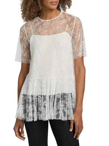 Adam Lippes Women's Dido Chantilly Lace Top - White | Thumbnail 3 Adam Lippes Women's Dido Chantilly Lace Top - White | Thumbnail 3
