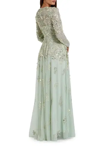 Mac Duggal Women's Pearl-Embellished Mesh A-Line Gown - Sage - Size 20 | Thumbnail 2 Mac Duggal Women's Pearl-Embellished Mesh A-Line Gown - Sage - Size 20 | Thumbnail 2