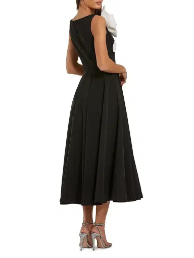 Mac Duggal Women's Floral Appliqué Crepe A-Line Midi-Dress - Black Ivory - Size 16 | Thumbnail 2 Mac Duggal Women's Floral Appliqué Crepe A-Line Midi-Dress - Black Ivory - Size 16 | Thumbnail 2
