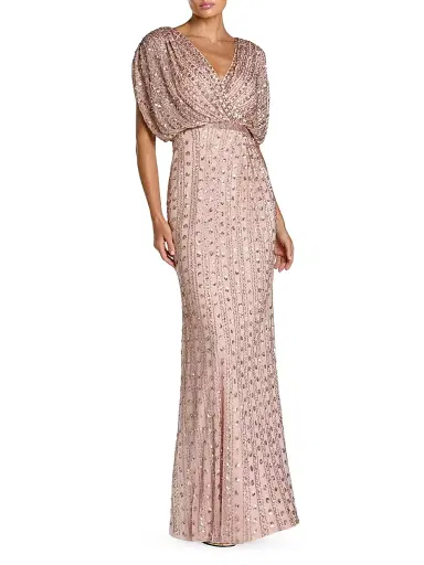 Mac Duggal Women's Beaded Mesh Column Gown - Vintage Rose - Size 20 | Thumbnail 1 Mac Duggal Women's Beaded Mesh Column Gown - Vintage Rose - Size 20 | Thumbnail 1