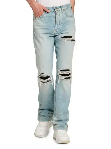 Amiri Men's Mx1 Distressed Denim Mid-Rise Straight-Leg Jeans - Mist Indigo | Thumbnail 3 Amiri Men's Mx1 Distressed Denim Mid-Rise Straight-Leg Jeans - Mist Indigo | Thumbnail 3