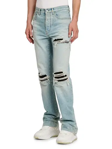 Amiri Men's Mx1 Distressed Denim Mid-Rise Straight-Leg Jeans - Mist Indigo | Thumbnail 4 Amiri Men's Mx1 Distressed Denim Mid-Rise Straight-Leg Jeans - Mist Indigo | Thumbnail 4