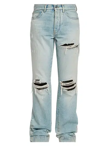 Amiri Men's Mx1 Distressed Denim Mid-Rise Straight-Leg Jeans - Mist Indigo | Thumbnail 1 Amiri Men's Mx1 Distressed Denim Mid-Rise Straight-Leg Jeans - Mist Indigo | Thumbnail 1