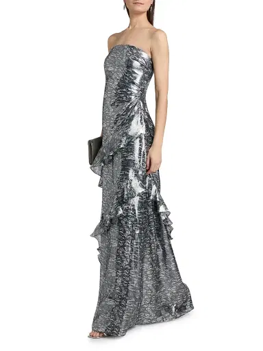 Ramy Brook Women's Dominika Ruffled Metallic Jacquard Strapless Gown | Thumbnail 2 Ramy Brook Women's Dominika Ruffled Metallic Jacquard Strapless Gown | Thumbnail 2