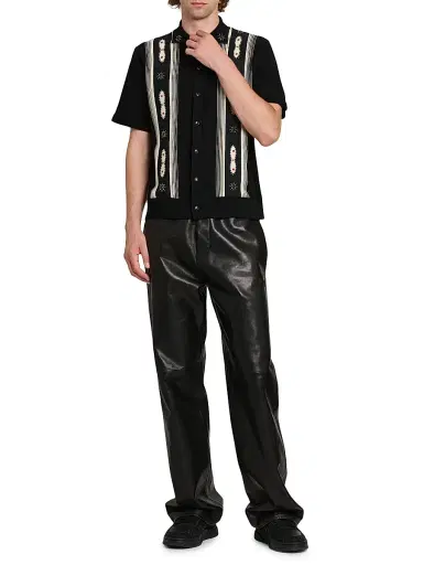 Amiri Men's Embellished Striped Virgin Wool-Blend Shirt - Black | Thumbnail 2 Amiri Men's Embellished Striped Virgin Wool-Blend Shirt - Black | Thumbnail 2