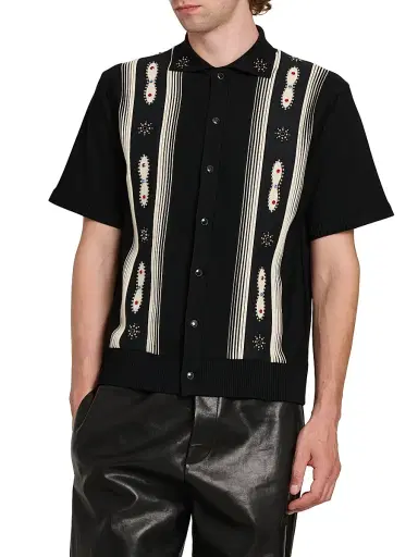Amiri Men's Embellished Striped Virgin Wool-Blend Shirt - Black | Thumbnail 3 Amiri Men's Embellished Striped Virgin Wool-Blend Shirt - Black | Thumbnail 3