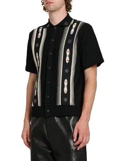Amiri Men's Embellished Striped Virgin Wool-Blend Shirt - Black | Thumbnail 4 Amiri Men's Embellished Striped Virgin Wool-Blend Shirt - Black | Thumbnail 4