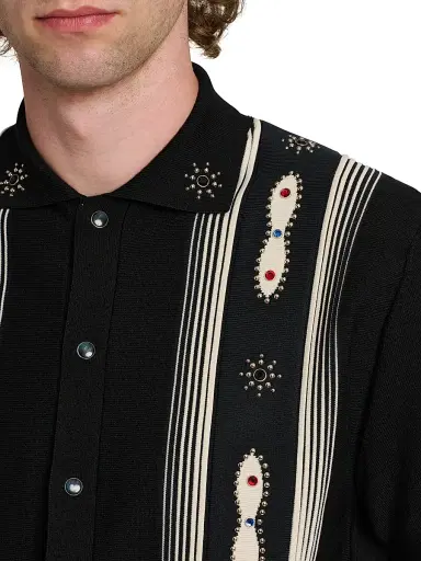 Amiri Men's Embellished Striped Virgin Wool-Blend Shirt - Black | Thumbnail 6 Amiri Men's Embellished Striped Virgin Wool-Blend Shirt - Black | Thumbnail 6