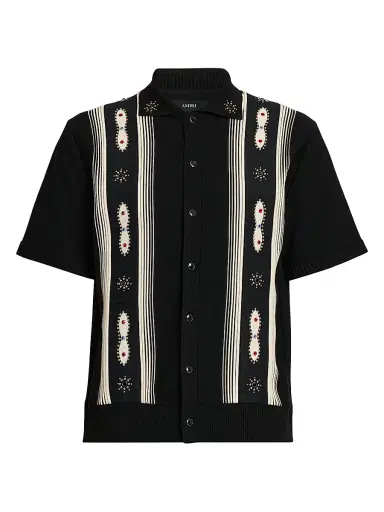 Amiri Men's Embellished Striped Virgin Wool-Blend Shirt - Black | Thumbnail 1 Amiri Men's Embellished Striped Virgin Wool-Blend Shirt - Black | Thumbnail 1