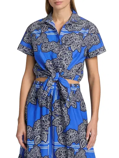 Cara Cara Women's Asbury Floral Cotton Poplin Crop Shirt | Thumbnail 3 Cara Cara Women's Asbury Floral Cotton Poplin Crop Shirt | Thumbnail 3