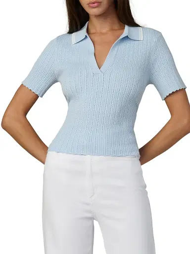 Joe's Jeans Women's The Jess Pointelle-Knit Polo Shirt - Powder Blue | Thumbnail 3 Joe's Jeans Women's The Jess Pointelle-Knit Polo Shirt - Powder Blue | Thumbnail 3
