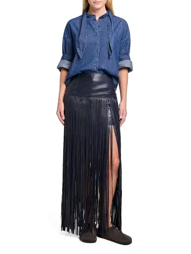 TWP Women's Tangled Up Leather Fringe Maxi Skirt - Midnight | Thumbnail 2 TWP Women's Tangled Up Leather Fringe Maxi Skirt - Midnight | Thumbnail 2