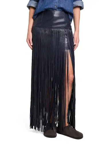 TWP Women's Tangled Up Leather Fringe Maxi Skirt - Midnight | Thumbnail 3 TWP Women's Tangled Up Leather Fringe Maxi Skirt - Midnight | Thumbnail 3