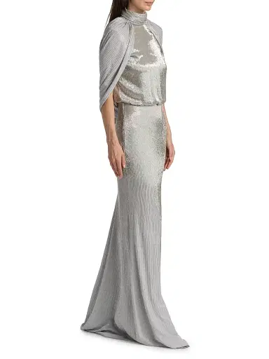 Oscar de la Renta Women's Bugle-Beaded Ombré Silk Georgette Open Back Gown - Smoke | Thumbnail 4 Oscar de la Renta Women's Bugle-Beaded Ombré Silk Georgette Open Back Gown - Smoke | Thumbnail 4
