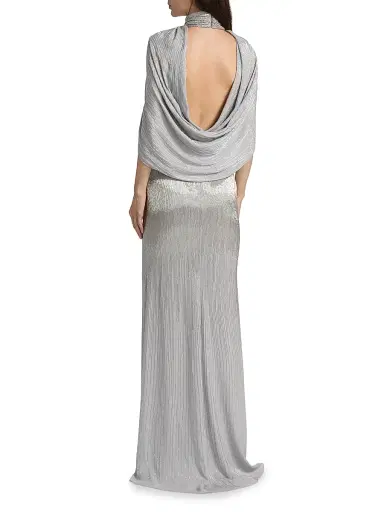 Oscar de la Renta Women's Bugle-Beaded Ombré Silk Georgette Open Back Gown - Smoke | Thumbnail 5 Oscar de la Renta Women's Bugle-Beaded Ombré Silk Georgette Open Back Gown - Smoke | Thumbnail 5