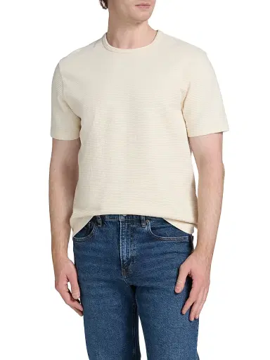 Frame Men's Jacquard Striped Crewneck T-Shirt - Cream - Size XXL | Thumbnail 3 Frame Men's Jacquard Striped Crewneck T-Shirt - Cream - Size XXL | Thumbnail 3