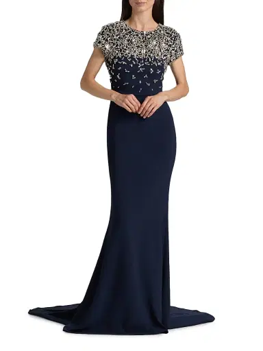 Oscar de la Renta Women's Crystal-Embroidered Cap-Sleeve Gown | Thumbnail 2 Oscar de la Renta Women's Crystal-Embroidered Cap-Sleeve Gown | Thumbnail 2