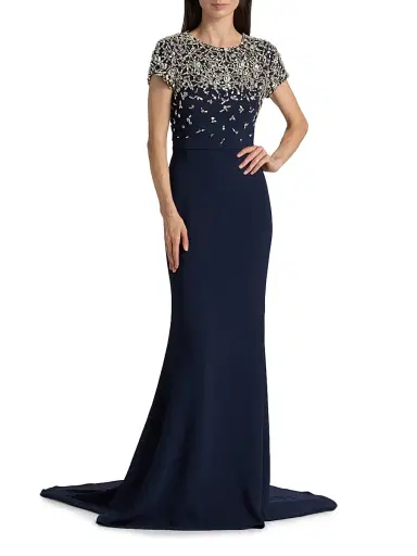 Oscar de la Renta Women's Crystal-Embroidered Cap-Sleeve Gown | Thumbnail 3 Oscar de la Renta Women's Crystal-Embroidered Cap-Sleeve Gown | Thumbnail 3