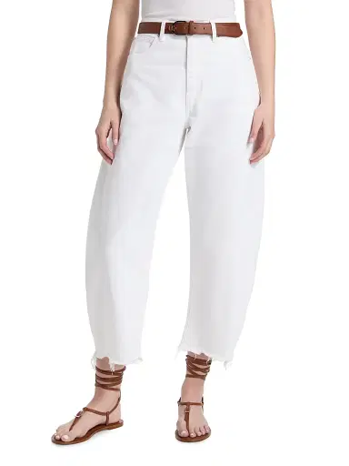 FRAME Women's The Bubble High-Rise Barrel Crop Jeans - White New Fray | Thumbnail 3 FRAME Women's The Bubble High-Rise Barrel Crop Jeans - White New Fray | Thumbnail 3