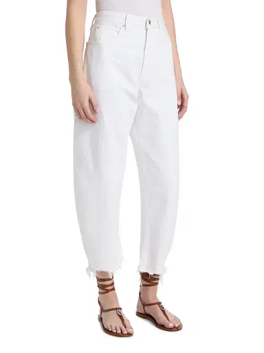 FRAME Women's The Bubble High-Rise Barrel Crop Jeans - White New Fray | Thumbnail 4 FRAME Women's The Bubble High-Rise Barrel Crop Jeans - White New Fray | Thumbnail 4