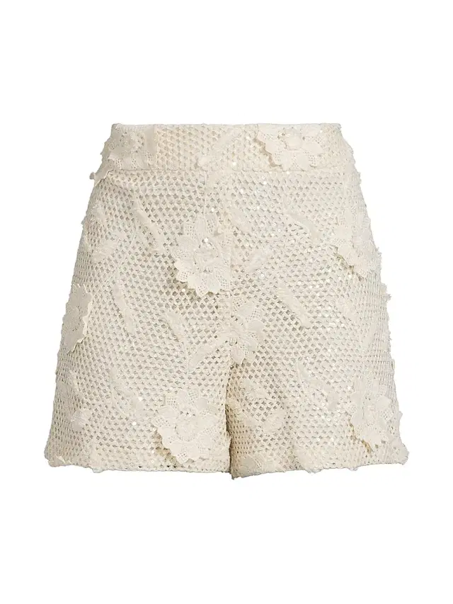 Women's Sequin Crochet Shorts - White Women's Sequin Crochet Shorts - White