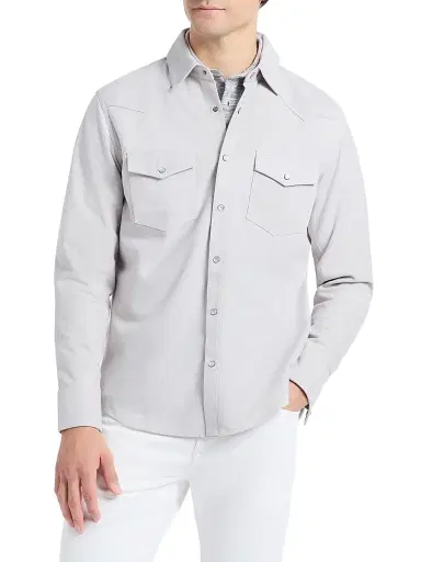 Robert Graham Men's Marstow Leather Shirt Jacket - Stone | Thumbnail 3 Robert Graham Men's Marstow Leather Shirt Jacket - Stone | Thumbnail 3