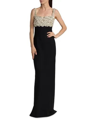 Oscar de la Renta Women's Mother-of-Pearl & Crystal Floral-Embroidered Bustier Gown - Black | Thumbnail 2 Oscar de la Renta Women's Mother-of-Pearl & Crystal Floral-Embroidered Bustier Gown - Black | Thumbnail 2