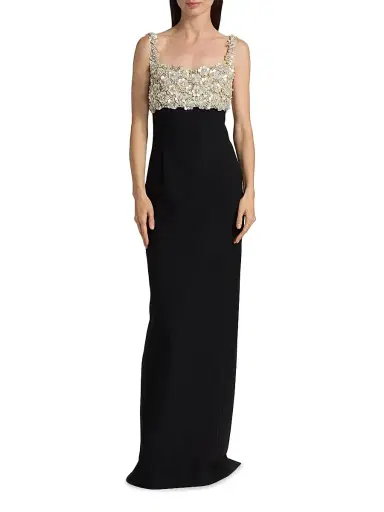 Oscar de la Renta Women's Mother-of-Pearl & Crystal Floral-Embroidered Bustier Gown - Black | Thumbnail 3 Oscar de la Renta Women's Mother-of-Pearl & Crystal Floral-Embroidered Bustier Gown - Black | Thumbnail 3