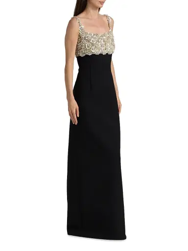 Oscar de la Renta Women's Mother-of-Pearl & Crystal Floral-Embroidered Bustier Gown - Black | Thumbnail 4 Oscar de la Renta Women's Mother-of-Pearl & Crystal Floral-Embroidered Bustier Gown - Black | Thumbnail 4