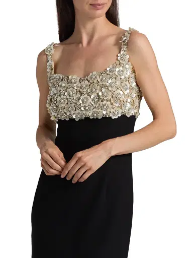 Oscar de la Renta Women's Mother-of-Pearl & Crystal Floral-Embroidered Bustier Gown - Black | Thumbnail 6 Oscar de la Renta Women's Mother-of-Pearl & Crystal Floral-Embroidered Bustier Gown - Black | Thumbnail 6