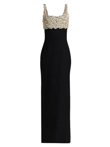 Oscar de la Renta Women's Mother-of-Pearl & Crystal Floral-Embroidered Bustier Gown - Black | Thumbnail 1 Oscar de la Renta Women's Mother-of-Pearl & Crystal Floral-Embroidered Bustier Gown - Black | Thumbnail 1