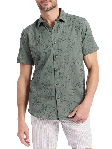 Robert Graham Men's Grafton Floral Short-Sleeve Shirt - Olive | Thumbnail 3 Robert Graham Men's Grafton Floral Short-Sleeve Shirt - Olive | Thumbnail 3