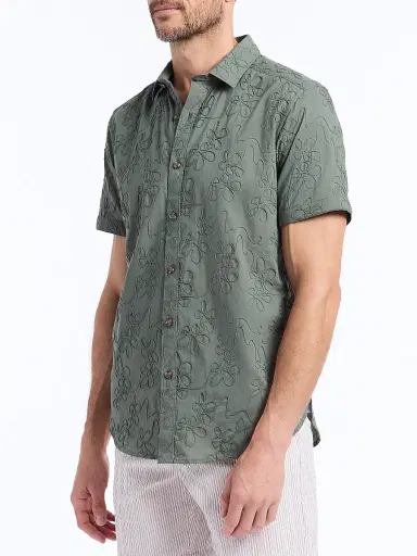Robert Graham Men's Grafton Floral Short-Sleeve Shirt - Olive | Thumbnail 4 Robert Graham Men's Grafton Floral Short-Sleeve Shirt - Olive | Thumbnail 4
